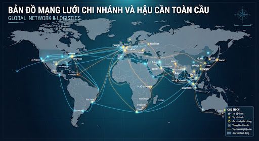 Bản đồ thế giới mạng lưới logistics TOP WELL